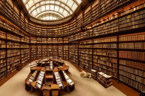 Interior Architectual Photo of a Monumental Great Library Hall with High Ceiling
