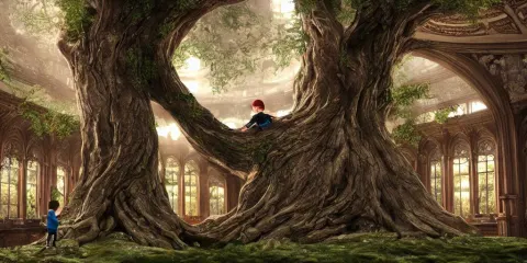 Beautiful Giant Tree Growing in the Middle of an Ancient Victorian Library
