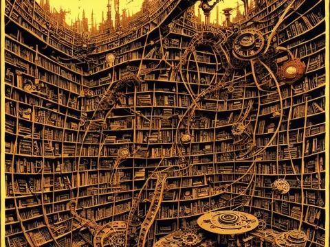 Steampunk Library Full of Books