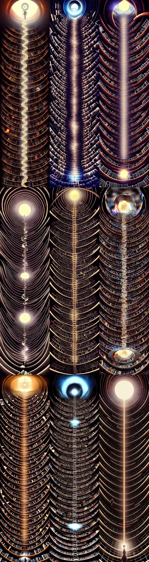 Staring Up Infinte Climbing Celestial Library Spiraling Towards Light