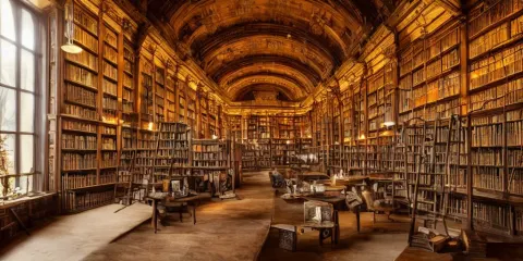 Extremely Detailed Wide Photograph of the Ancient Library
