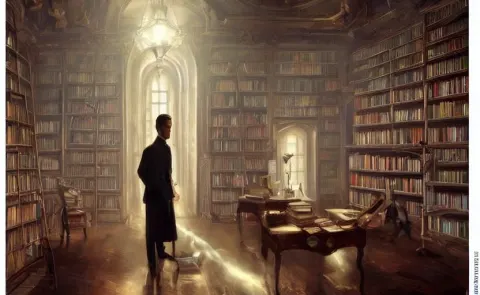 Magical Library with Floating Books