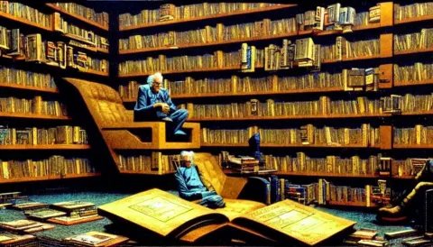 Inside Cyberpunk Library Interior