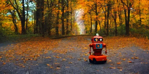 Small Robot on Forest Road