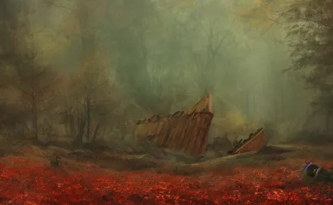 Old Big Shipwreck in an Autumn Forest