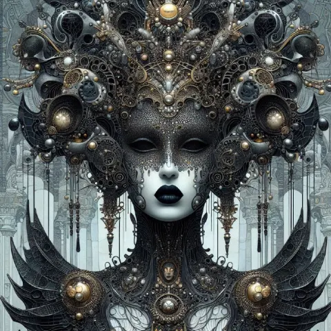 Queen of Mystery in Surreal Biomechanical Style