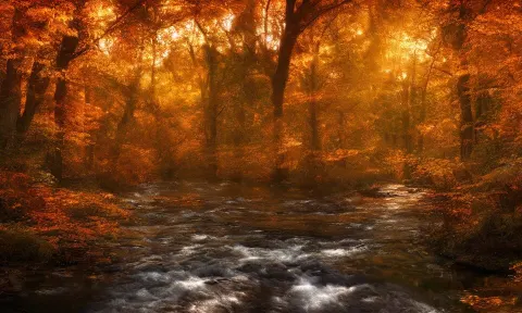 River in a Forest During the Golden Hour in Autumn