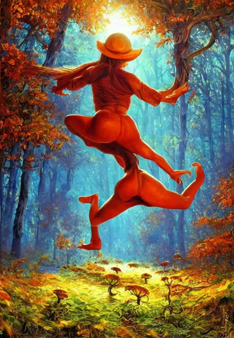 Mad Kikimora Jumping over Mushroom Forest