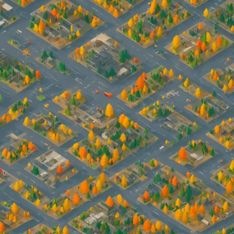 Isometric View of Mountaintop Building Overlooking an Autumnal Forest
