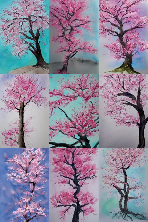 Cherry Blossom Tree High Quality Watercolors