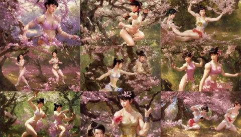 Chun Li Working Out in a Cherry Blossom Forest