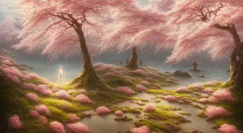 Field of Cherry Blossoms on an Oceanfront