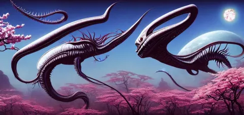 An Alien Fish with Long Fangs in the Style of Roger Dean