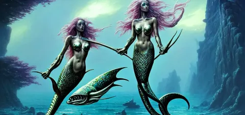 A Beautiful Mermaid Wearing Metal Armor