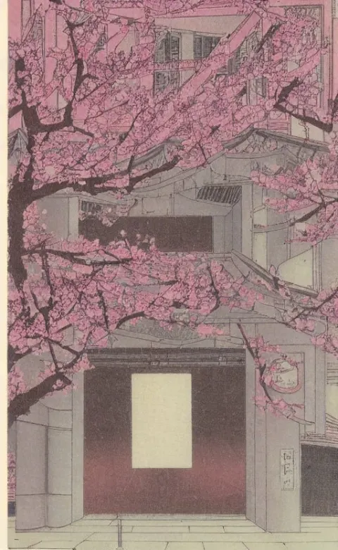 Manga Art the Light Pink and Silver Curtains of a Theatre