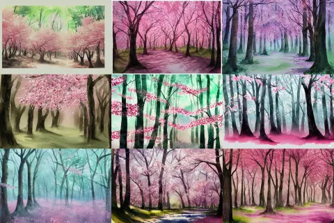 Cherry Blossom Forest High Quality Watercolors