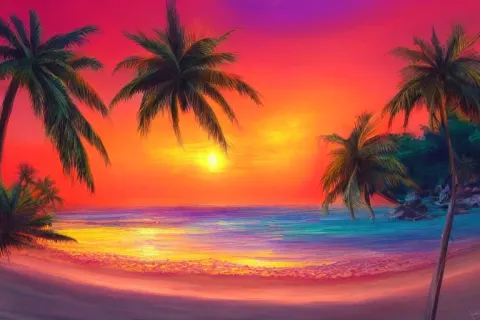 Beautiful Painting of a Fantasy Tropical Island Beach