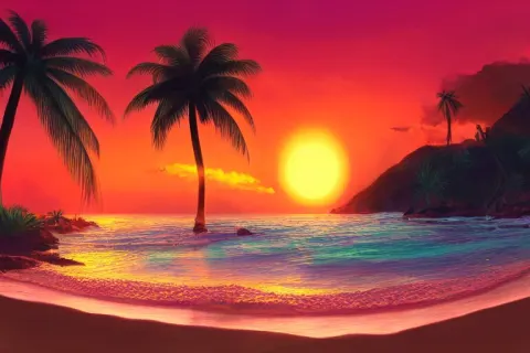 Beautiful Digital Painting of a Fantasy Tropical Island Beach