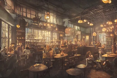 Storybook Illustration of Inside a Coffee Shop