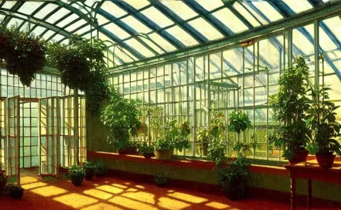 Achingly Beautiful Print of the Interior of a Victorian Greenhouse