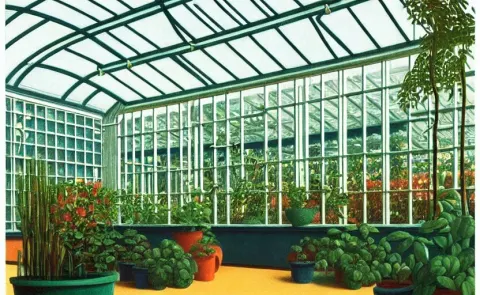 Achingly Beautiful Print of the Interior of a Modern Greenhouse