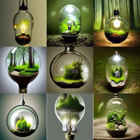 Fantasy Terrarium in a Lightbulb