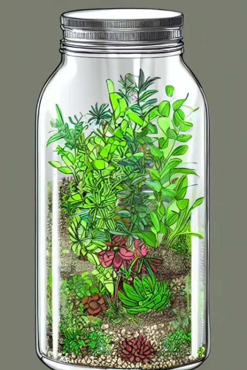 Glass Jar Terrarium Filled with Plants