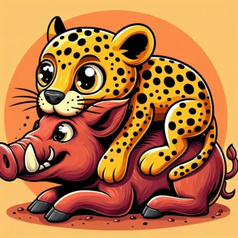 Playful Cartoon Predator Eating Prey