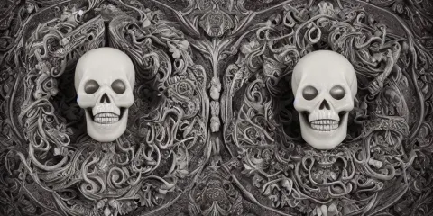 Curly Gothic Baroque Tiki Skull Head