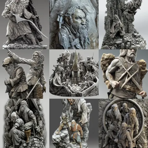 Impressive Marble Sculpture Depicting the Hobbit Victory over the Goblins