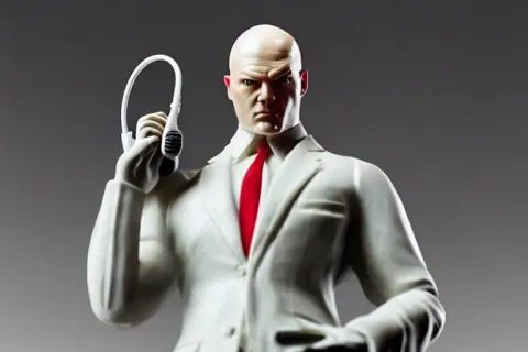 Marble Sculpture of Agent 4 7 from Hitman Wearing Headphones