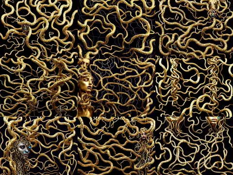 Medusa by Billelis + Gold and Marble Sculpture + Gold Filigree + Kintsugi