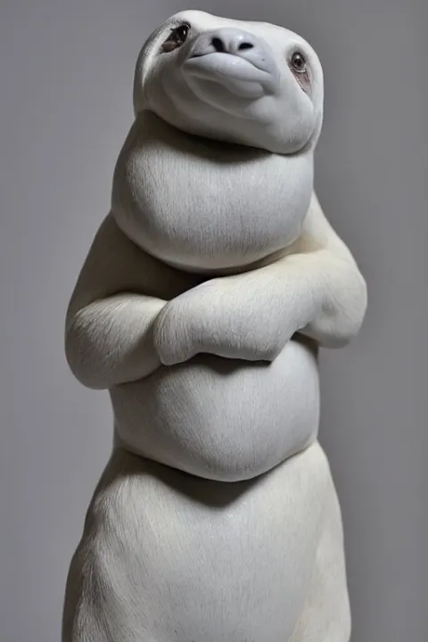 White Marble Sculpture of a Sloth Wearing a Tie