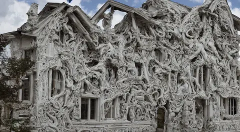 Marble Sculpture of a Chalet Hyperdetailed and Hyperdetailed