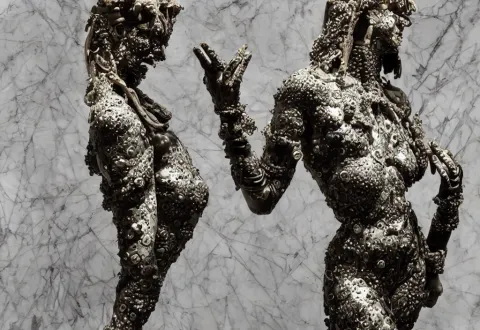 High Relief Greek Sculpture of Cyborg Demon Woman