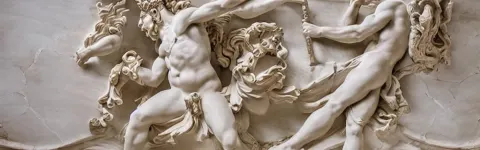 High Relief Greek Sculpture of Amazonian Woman Fighting a Dragon