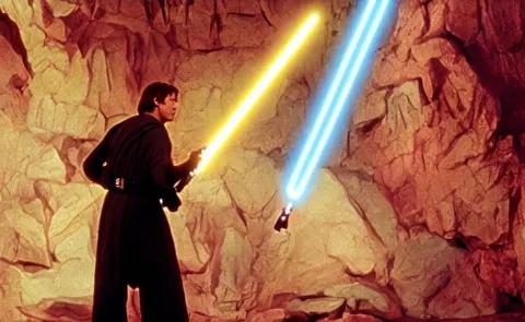 Screenshot of Master Luke Skywalker in a Kyber Crystal Cave