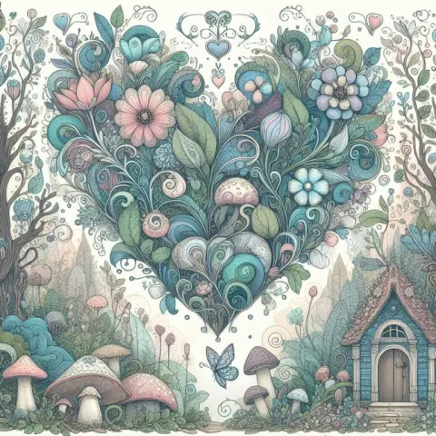 Whimsical Heart Floral Fantasy Illustration