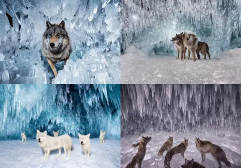 Surreal Art Wolves Made of Crystals in Ice Caves