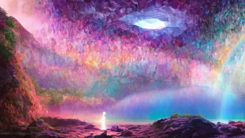 Inside a Intricate Rainbow Crystal Cave There Was a Lake