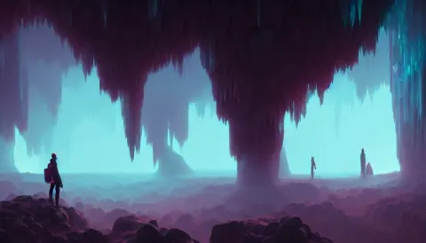 Highly Detailed Matte Painting of a Glistening Crystal Cave