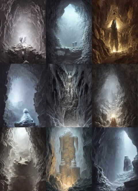 Ice Crystal Golem in the Back of a Dark Stone Cave
