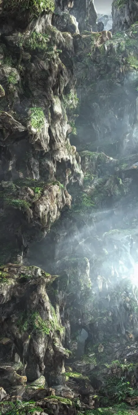 Overgrown Stone Cave High Detailed Thin Stalagmites