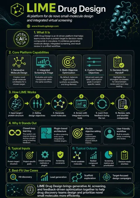 Research LIME Drug Design and make a detailed infographic about it