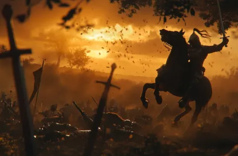 Medieval Warrior Horseback Battle Scene
