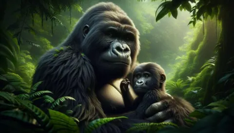 Gorilla Bonding in Lush Jungle