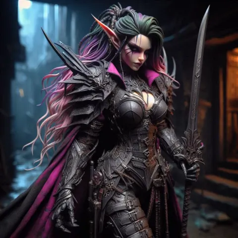 Fantasy Warrior in Neon-Accented Armor