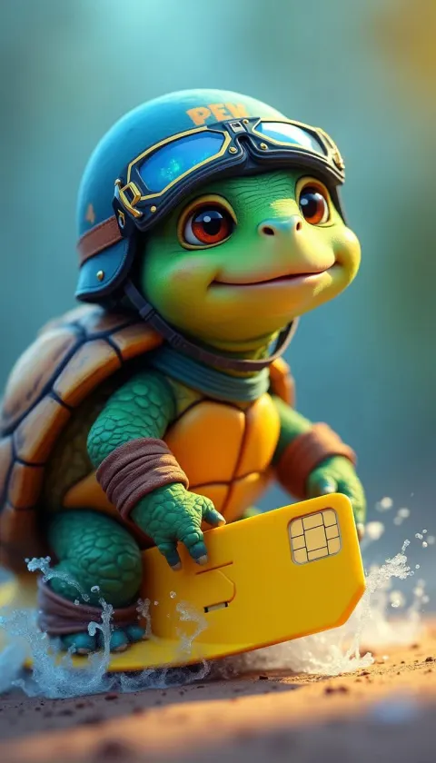Turtle Surfing on Yellow SIM Card