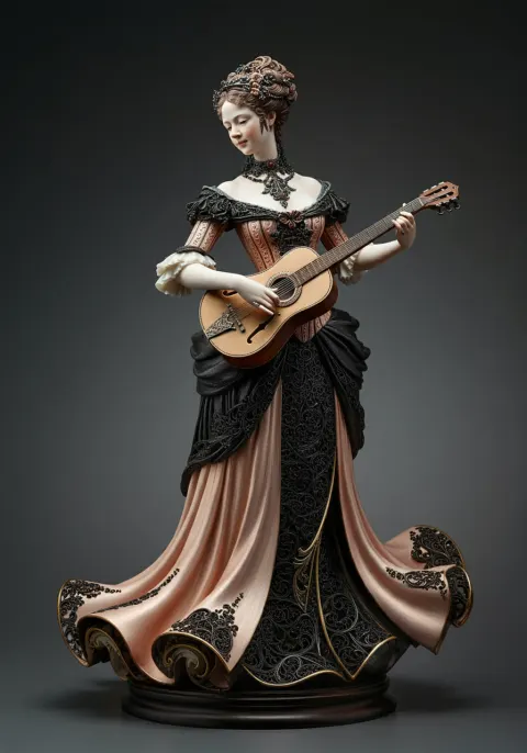 Ornate Female Figure Playing Guitar