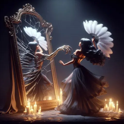 Eerie Dancer with Mirror and Feathers